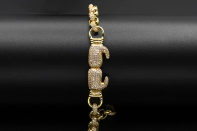 9ct Yellow Gold Kids Belcher Bracelet with CZ Boxing Glove Charm 18.8g