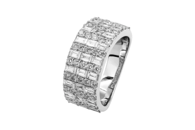 18ct White Gold Baguette & Brilliant Diamond Wide Band Ring 2.44ct
