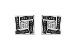 9ct White Gold Square White & Black Diamond Stud Earrings 0.15ct 3.0g