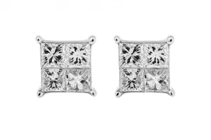 18ct White Gold Princess Cut Diamond Stud Earrings 1.01ct