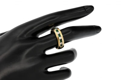 9ct Yellow Gold Channel Set Diamond And Emerald Ring 0.40ct