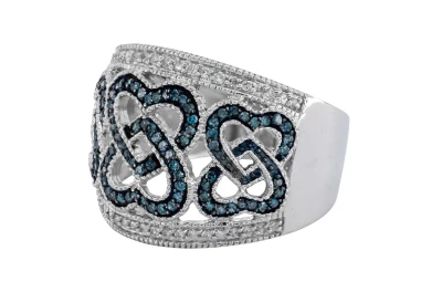 9ct White Gold Blue & White Diamond Openwork Pattern Ring 6.9g