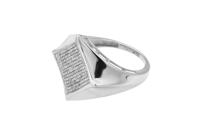 9ct White Gold Square Diamond Cluster Signet Ring 0.32ct