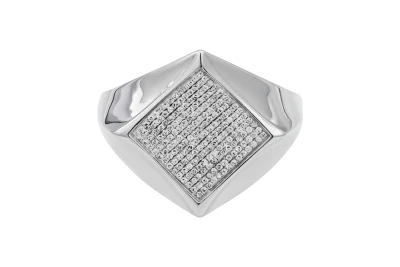 9ct White Gold Square Diamond Cluster Signet Ring 0.32ct