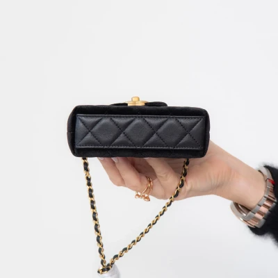 Chanel 24A Kelly Mini Nano Black Velvet Bag UNUSED