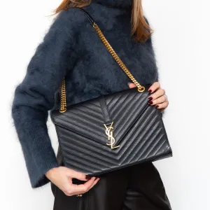 Saint Laurent Black Leather Large Envelope Shoulder Bag