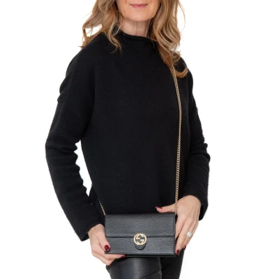 Gucci Black Leather Interlocking G Dollar Wallet On Chain Crossbody Bag