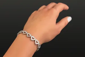 9ct White Gold Diamond Heart Bracelet 2.25ct 11.9g