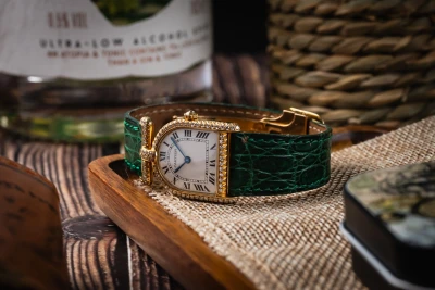 Cartier Calandre 22mm Green Leather 40040 Circa 1980s