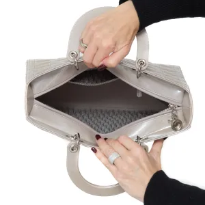 Dior Large Lady Dior Grey Patent Leather Bag