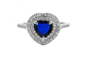 18ct White Gold Heart Shaped Halo Sapphire & Diamond Ring 0.56cts