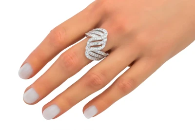 18ct White Gold Multi Row Pave Set Diamond Wave Ring 0.82ct 6.7g