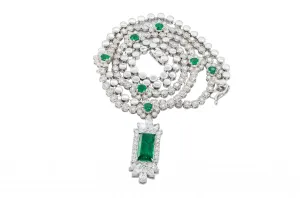 18ct White Gold Diamond and Emerald Necklace 3.61cts