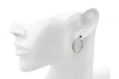 9ct White Gold Hoop Earrings Featuring Satin Frosted Finish – 1.7g