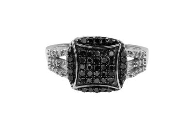 9ct White Gold Micro Pave Black & White Diamond Ring 0.45ct 2.4g