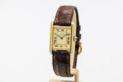 Cartier Tank Vermeil 20mm Silver Gold Plated Brown Leather 5057001 1993