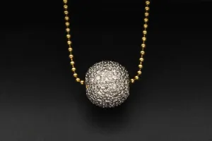 18ct Yellow Gold Diamond Ball Pendant Necklace 16" 7.8g