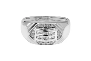 14ct White Gold Diamond Double Row Baguette Mens Ring 0.23ct 5.3g