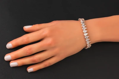 9ct Rose Gold Pear Shaped Lab Diamond Tennis Bracelet 21ct 16.5g