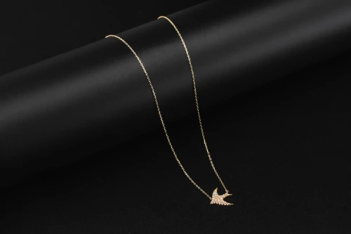 14ct Yellow Gold Cubic Zirconia Bird Necklace 18" 1.78g