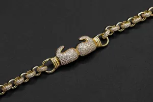9ct Yellow Gold Belcher Children's Bracelet With CZ Boxing Gloves 19.8g