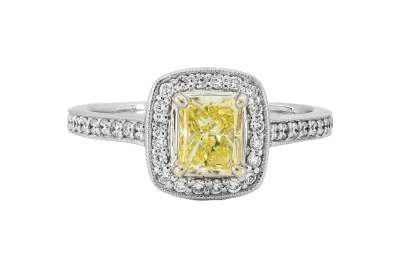 18ct White Gold Fancy Yellow Rectangular Modified Brilliant Engagement Ring 0.91ct SI1 GIA Cert