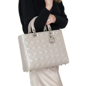 Dior Large Lady Dior Grey Patent Leather Bag