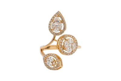 18ct Rose Gold Marquise & Round Brilliant Diamond Flower Cluster Ring 1.46ct