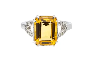 9ct White Gold Citrine & Diamond Ring 0.10ct 3.4g