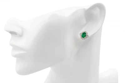 18ct White Gold Diamond & Emerald Earrings 0.55ct 4.1g