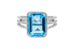 18ct White Gold Diamond & Blue Topaz Ring 0.36ct