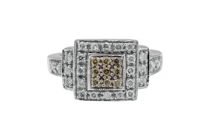 9ct White Gold White & Chocolate Diamond Square Ring 0.35ct 5.3g