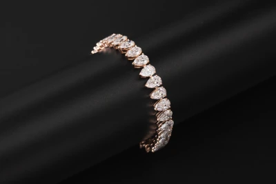 9ct Rose Gold Pear Shaped Lab Diamond Tennis Bracelet 21ct 16.5g
