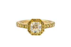 18ct Yellow Gold Diamond Square Emerald Cut Engagement Ring 1.24ct GIA Certified