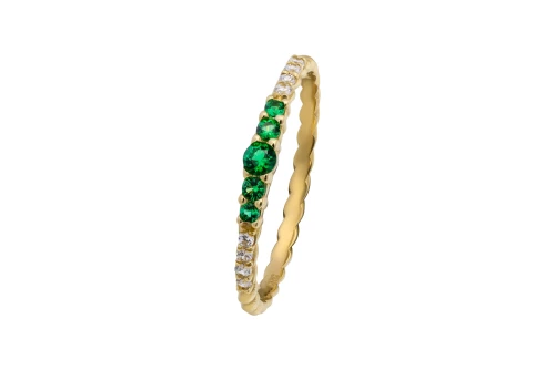 14ct Yellow Gold Green & White Cubic Zirconia Twist Eternity Ring 1.2g