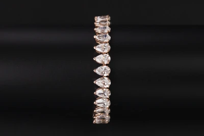 9ct Rose Gold Pear Shaped Lab Diamond Tennis Bracelet 21ct 16.5g
