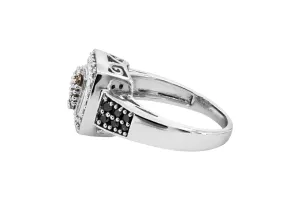 14ct White Gold Cognac, White & Black Mens Diamond Ring 0.70ct