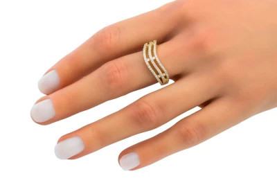 9ct Yellow Gold Cubic Zirconia Multi-Row Dress Ring 3.9g