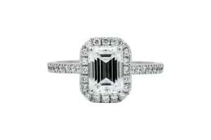 18ct White Gold Emerald Diamond Halo Engagement Ring 1.70ct GIA Certified