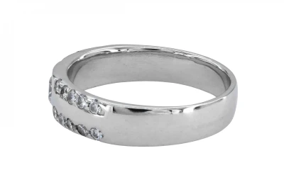 Bold Diamond Band Ring with Centre Stone in 18ct White Gold
