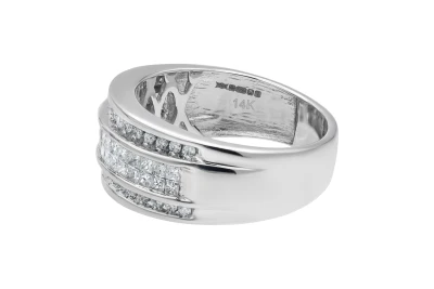 14ct White Gold Multi Row Diamond Mens Band Ring 1.46ct