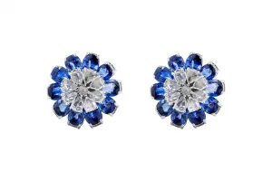 18ct White Gold Diamond & Sapphire Rose Cut Earrings 1.34cts 6.7g