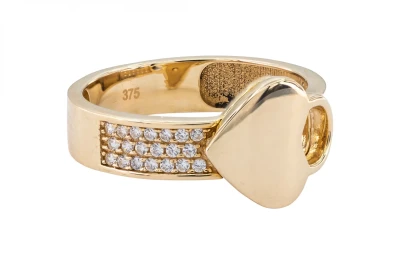 9ct Yellow Gold Open Heart CZ Dress Ring with Stone-Set Band 3.4g