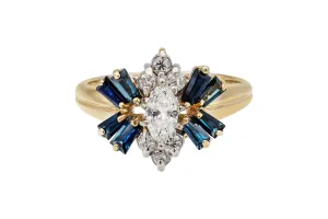 14ct Yellow Gold Cluster Design Diamond & Sapphire Ring 0.36ct 4.6g