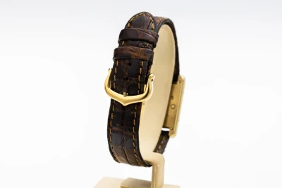 Cartier Tank Vermeil 20mm Silver Gold Plated Brown Leather 5057001 1993