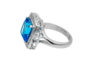18ct White Gold Diamond & Cushion Cut Aquamarine Ring 6.20ct