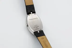 Tiffany & Co Cocktail Watch 22x35mm 18ct White Gold Black Leather Circa 1990s