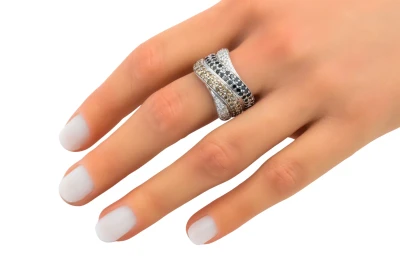 14ct White Gold Multi Colour Diamond Wave Ring 0.98ct 5.9g