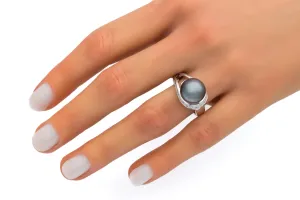 9ct White Gold Diamond & Cultured Tahitian Black Pearl Ring 5.6g