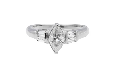 14ct White Gold Marquise & Baguettes Engagement Ring 1.00ct